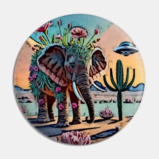 watercolor elephant cactus UFO fun Pin