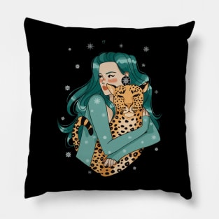 Girl and Leopard Pillow