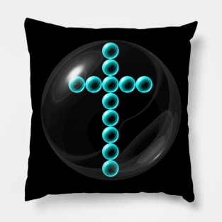 Light Blue Cross in Glass Ball Pillow