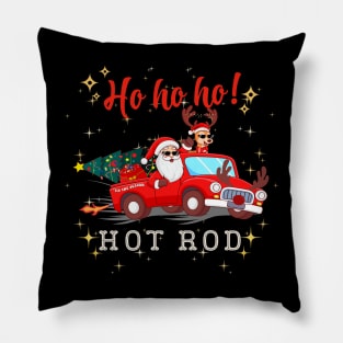 Ho Ho Ho Hot Rod Christmas Santa Reindeer Racing Truck Pillow