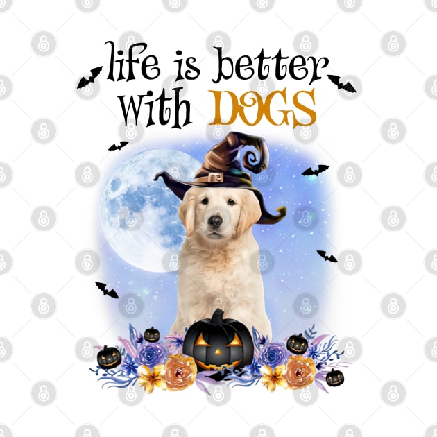 Golden Retriever Witch Hat Life Is Better With Dogs Halloween by cyberpunk art