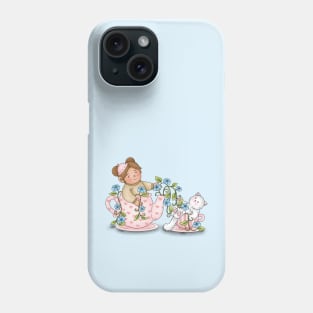 Girl And Cat Inside Tea Cup Phone Case