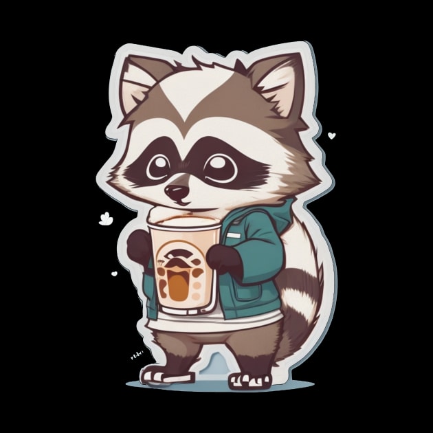 cute raccon with coffee by Majkel&Majkel