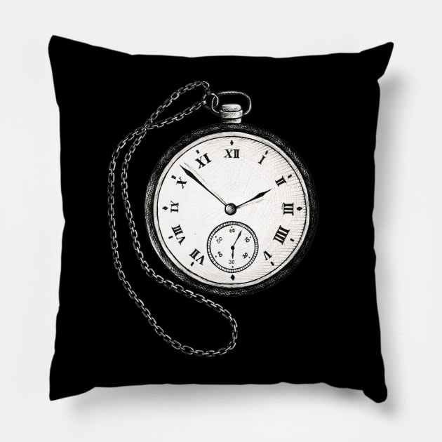 Vintage Pocket Watch Pillow by Vintage Sketches