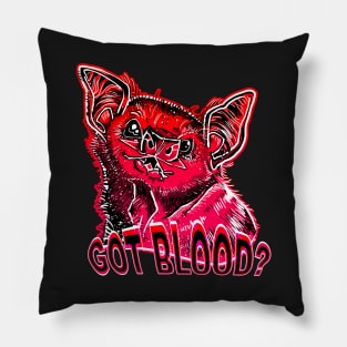 GOT BLOOD? Neon cute Vampire bat face shirt RED 2 Pillow