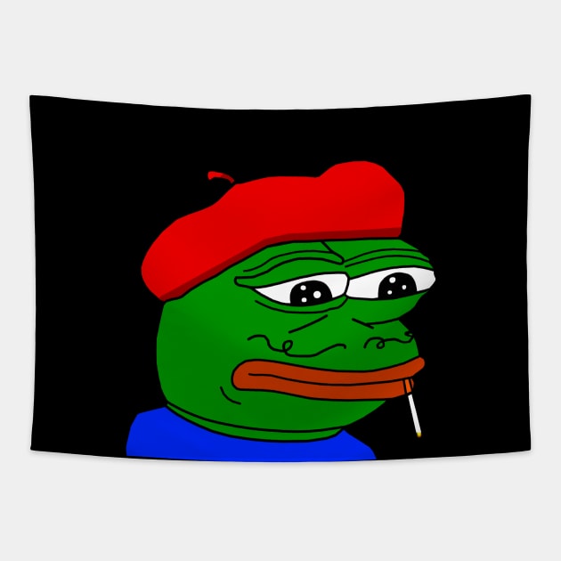 Sad Frenchman Pepe Beret Tapestry by Lean Mean Meme Machine