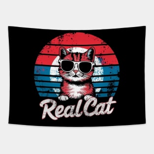 Real Cat Funny Vintage Retro Cat t-shirt for women & Men Cat Tapestry