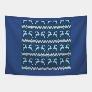 blue raindeer pattern (christmas, tree, christmas raindeer and snowflakes) Tapestry