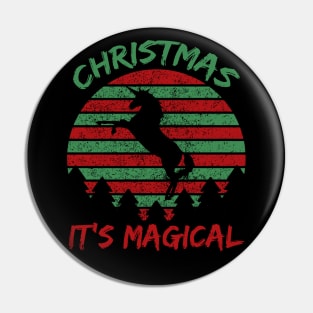 Christmas It's Magical Retro Vintage Unicorn Holiday Design Pin