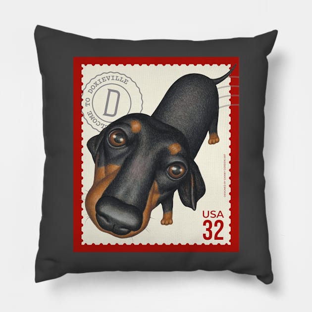 Cute Dachshund Doxie Dog looking innocent Pillow by Danny Gordon Art