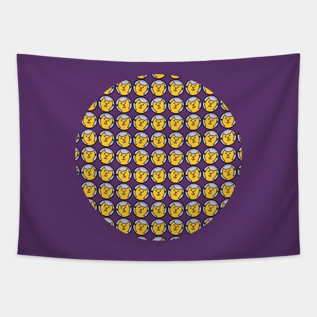 Yellow Cat Round Pattern Tapestry by ellenhenryart