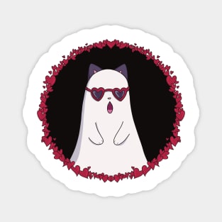 white cat ghost heart glasses halloween coquette dollette Magnet