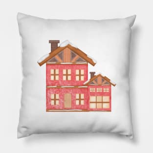 Red house watercolor Pillow