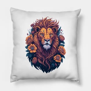 Vintage Lion Head With Flowers Pillow