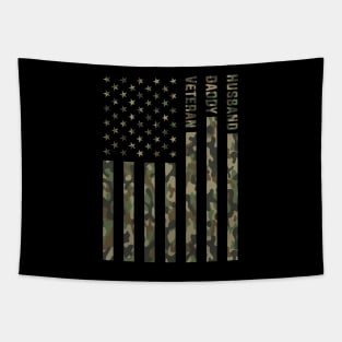 Husband Daddy Veteran Patriotic American Camouflage Fathers Day Tapestry