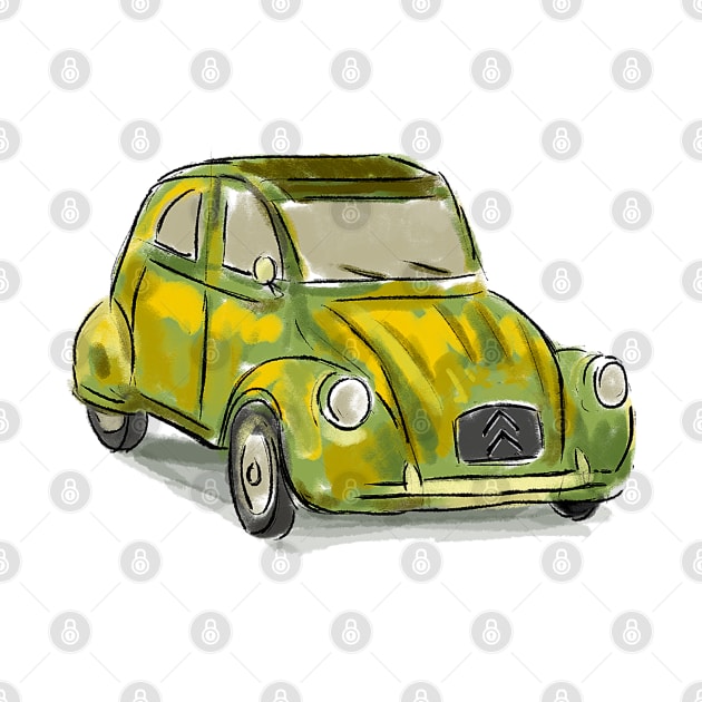 Classic Citroën Deux Chevaux 2CV Loose Sketch - Yellow by ibadishi