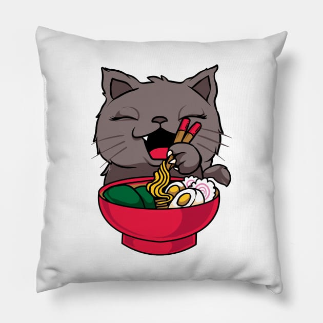 Cute & Funny Anime Kitty Ramen Kawaii Cat Pillow by theperfectpresents