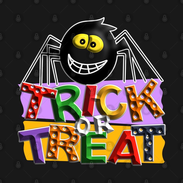 Trick Treat Halloween cute spider violet orange black green red dots 3D tridimensional 316 by dvongart