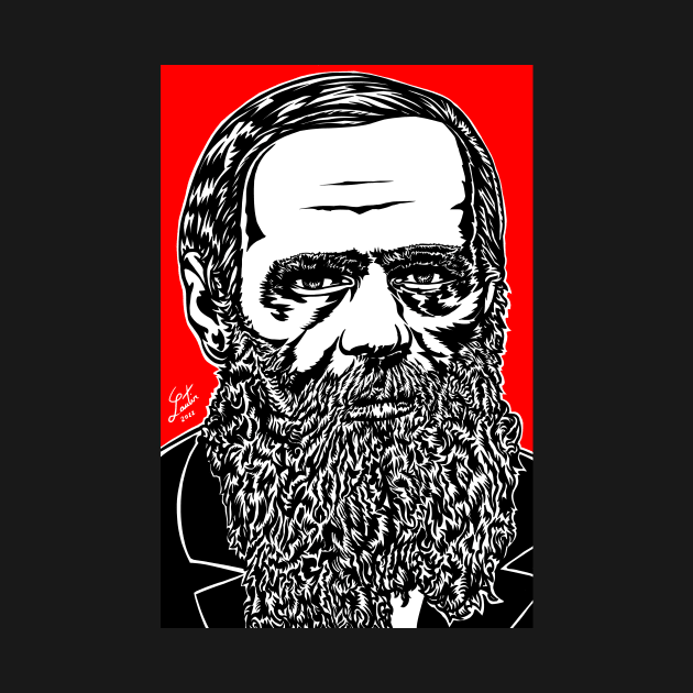 FYODOR DOSTOYEVSKY ink and acrylic portrait by lautir