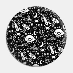 Cottagecore Mushroom Moon Black Pattern Pin