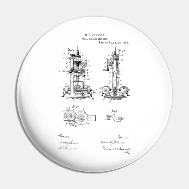 Drill Milling Machine Vintage Patent Hand Drawing Pin by TheYoungDesigns