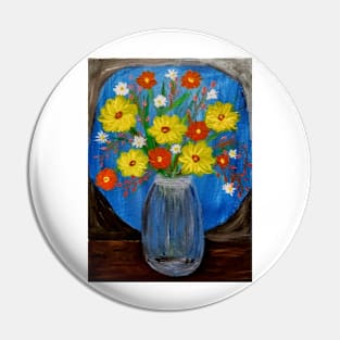 Flowers in a jar in a window at night Pin