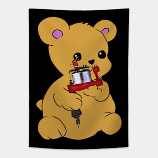 Kawaii Teddy Bear with a bulldog Tattoo machine Tapestry