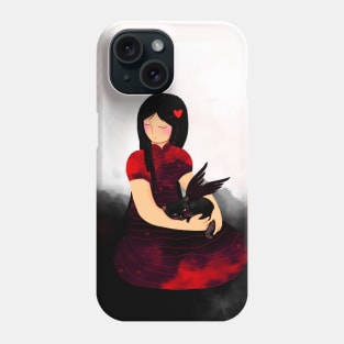 Girl with cat on black cloud Phone Case