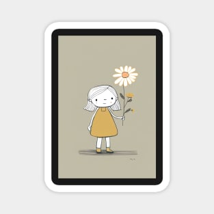 Cute Girl with Flower Illustration Magnet