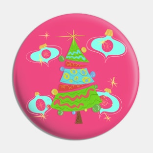 Christmas Tree with Blue Ornaments Vintage MCM Cartoony Pin