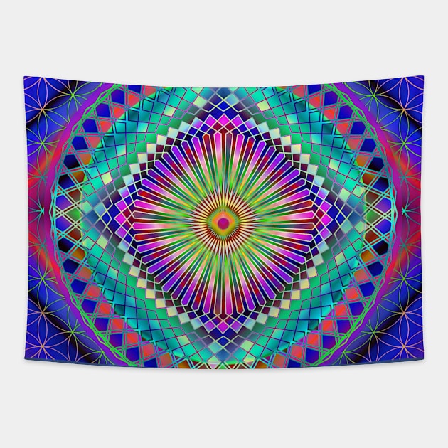 Rainbow Mandala Sacred Geometry Tapestry by dcveta