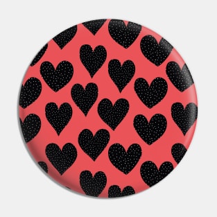 Black And White Spotted Hearts On Red Pin