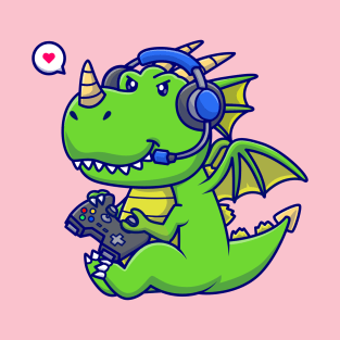 Cute Baby Dragon Gamer Cartoon T-Shirt