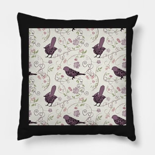 Folk art Birds // Floral Design Pillow