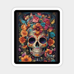 Mesmerizing Tradition: Vibrant Sugar Skull for Day of the Dead Magnet