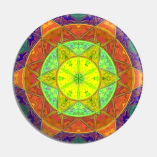 Mosaic Kaleidoscope Flower Green Orange and Purple Pin