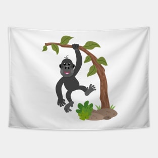 Cute happy baby gorilla cartoon illustration Tapestry