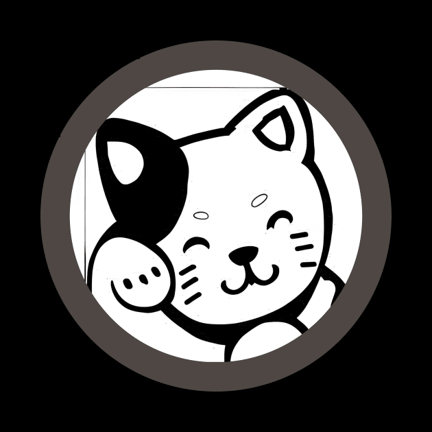 Cute cartoon kitty pawing its face, black& white circle frame by PersianFMts