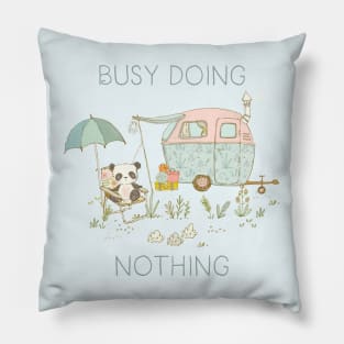 Busy doing nothing - Panda bear - Pastel whimsical art Pillow