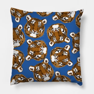 Tiger print pattern on a blue background Pillow