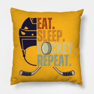 Eat Sleep Hockey Repeat Kids Adult Ice Hockey Retro Vintage Pillow