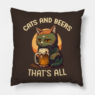 Cats And Beer, That's All, Funny Cat Drawing Pillow