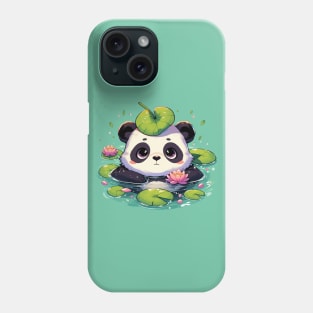 Kawaii Anime Panda Bear Bath With Water Lily Phone Case