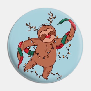 Merry Slothmas // Cute Cartoon Sloth in Christmas Lights Pin