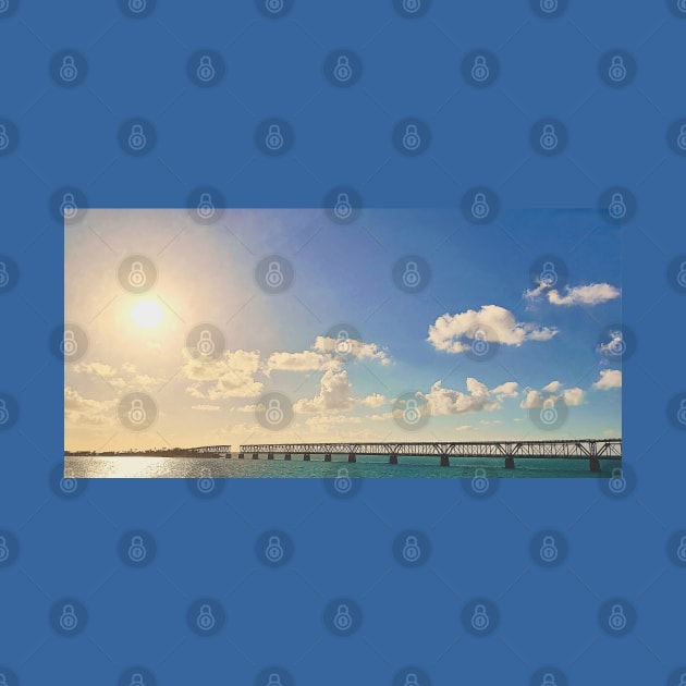 Sun Shining On Bridge And Ocean In The Florida Keys by Rosemarie Guieb Designs