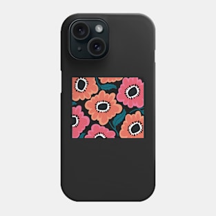 The Happy flowerpower pattern in 1970-style, pink,  black, red , orange, green Phone Case