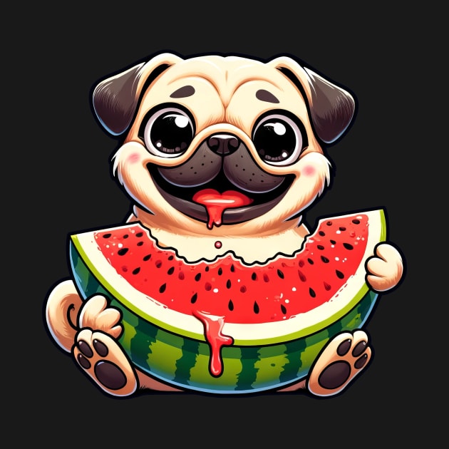 Pug with Melon Cute Cartoon by HBfunshirts