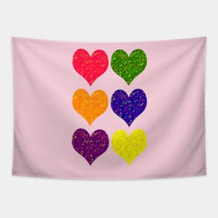 Six Hearts in Red Green Orange Blue Purple Yellow Tapestry