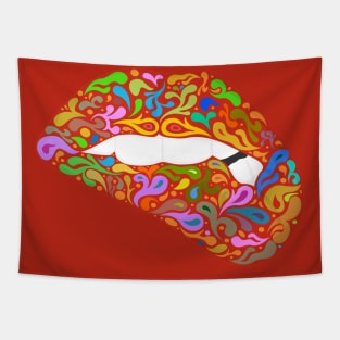 lips biting kiss for Valentine Tapestry