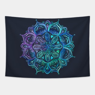 Iridescent Aqua and Purple Watercolor Mandala Tapestry